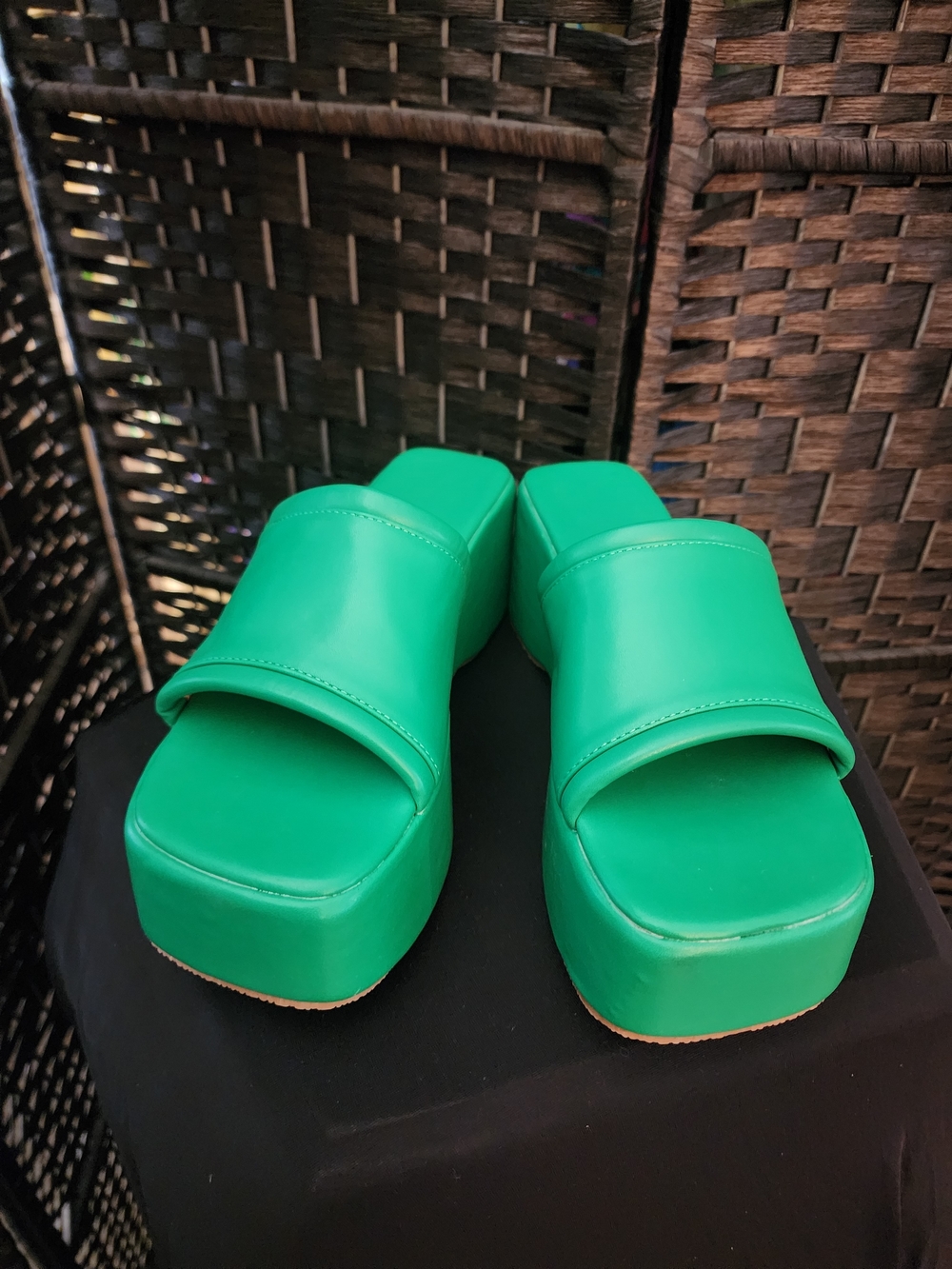 Green Platform Slide Sandals.  (B1)